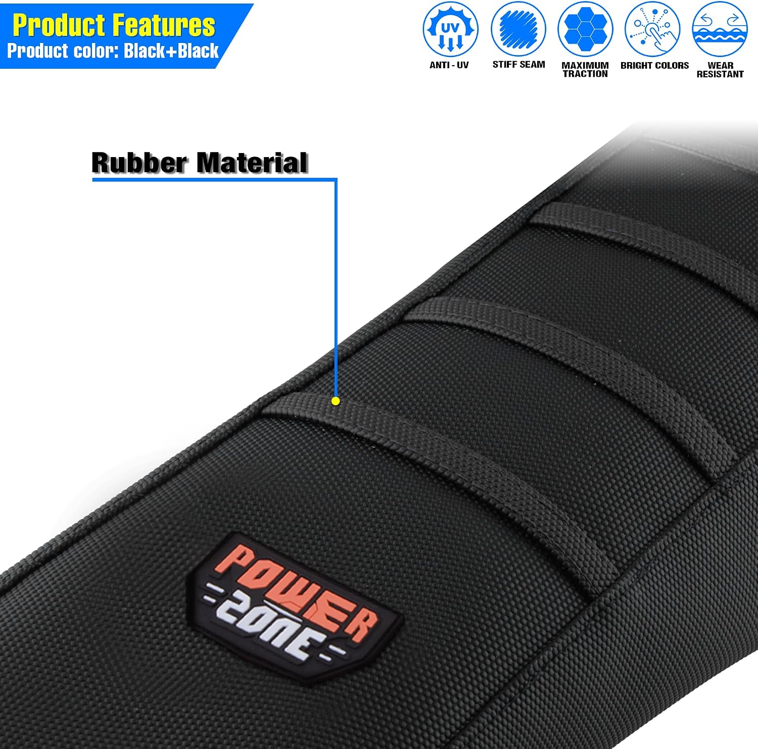 Motorcycle Universal Seat Cover Non-Slip Rubber Striped Gripper Soft Sewing for Yozma In10 CRF WR WRF RMZ YZF SXF EXC EXC XC SX CR KLX Dirt Pit Bike Motocross Off Road Motorbike (Black)