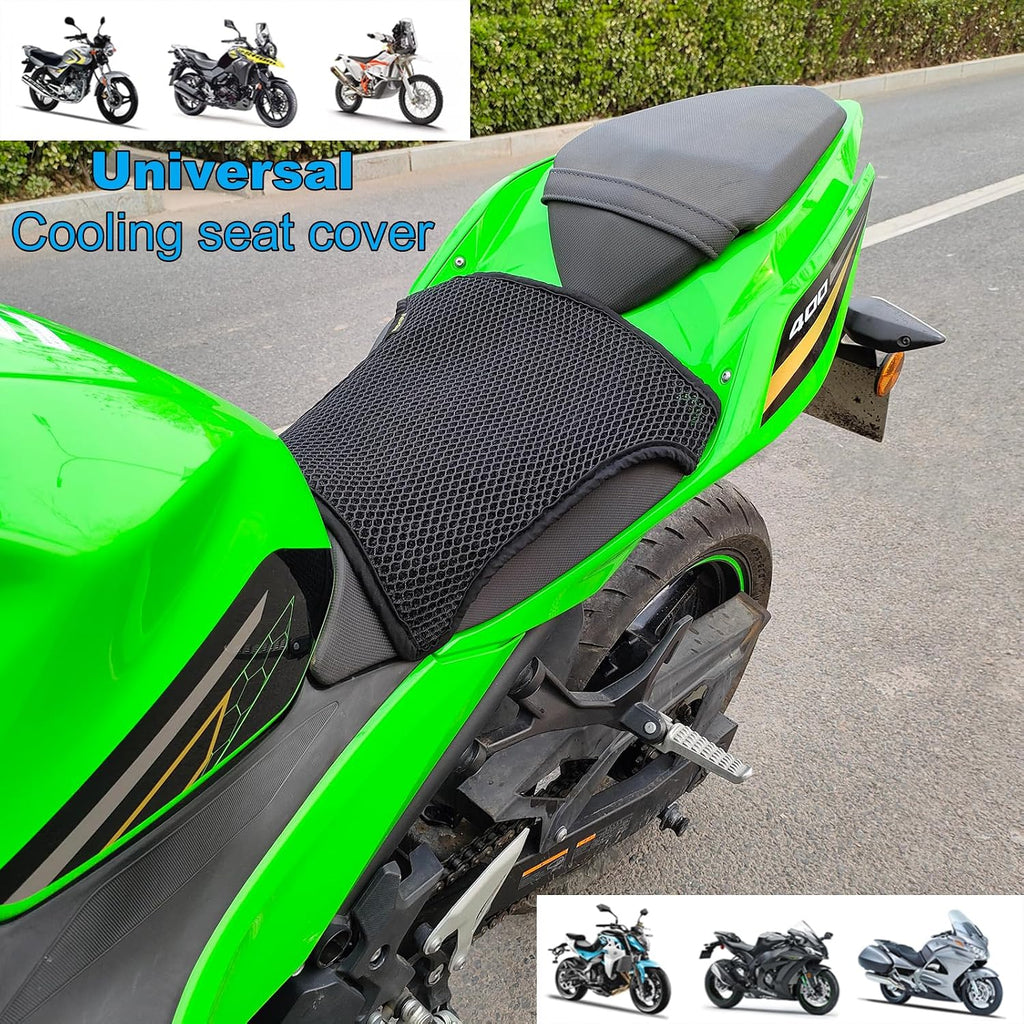 Double-Layer Motorcycle Cool Seat Cover, Universal Breathable Motorbike Mesh Seat Cushion pad, Airflow Non-Slip Motorcycle Saddle Sun Protection Cover