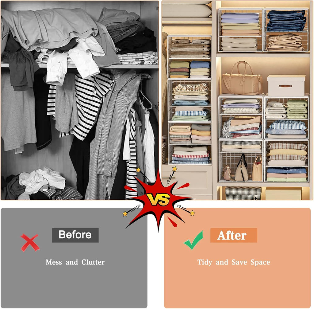 4-tier stackable closet organizers and storage shelves, closet, front angle view