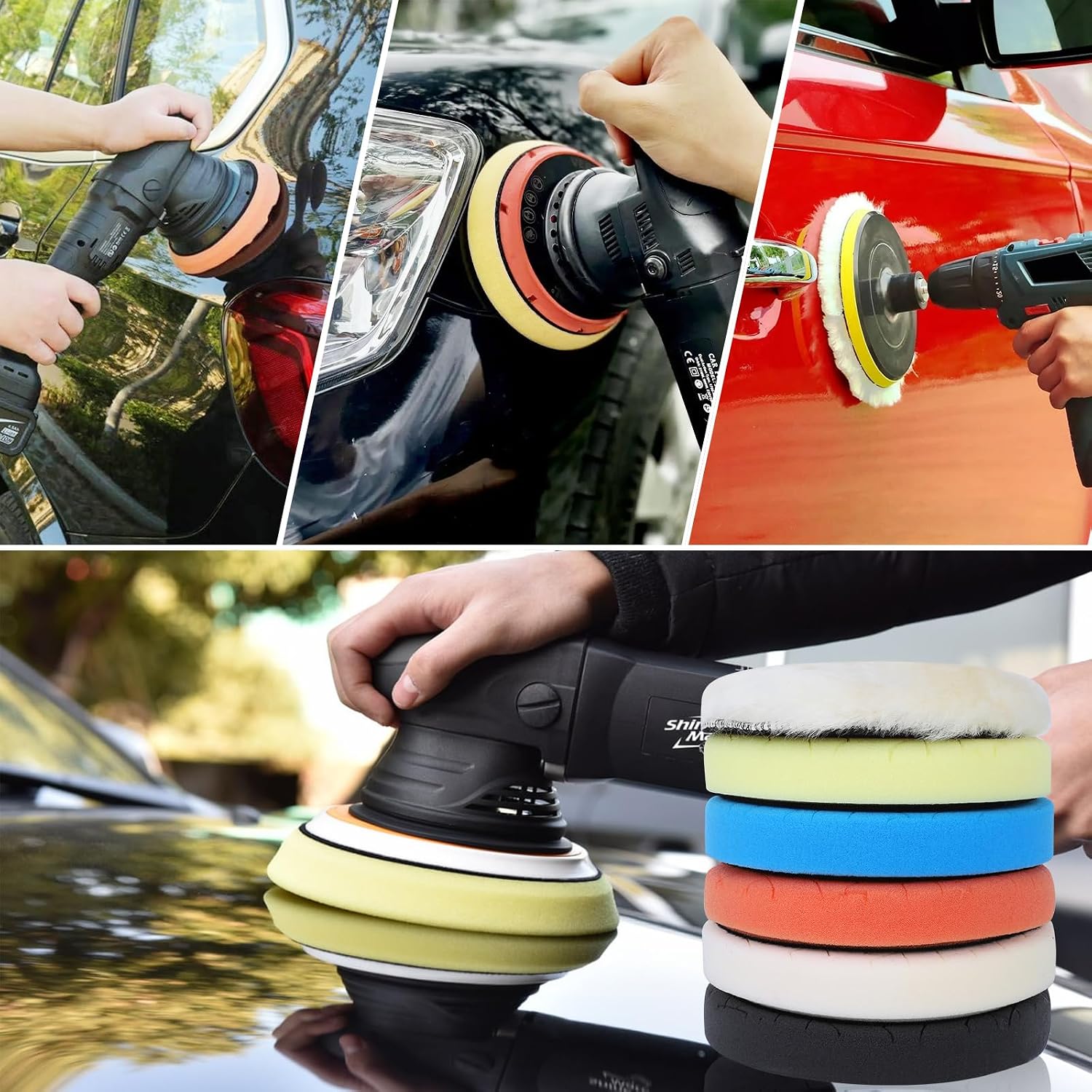 IPELY 6 Pcs 6 Inch Buffing Pads, Polishing Pads 6.5 Inch 165 mm Face for 6 Inch 150mm Base Plate Compounds, Buffer Pads for Polishing and Waxing