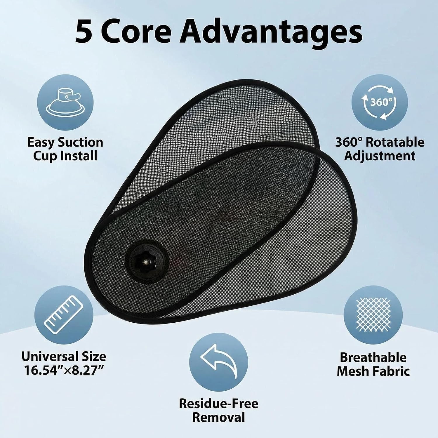 2 PCS Car Window Shade for Baby, Rotatable Car Window Shades with Suction Cup, 15.7" × 8.2" Adjustable Side Windows Sun Visor, Fit for Cars, SUV, Truck (Black)