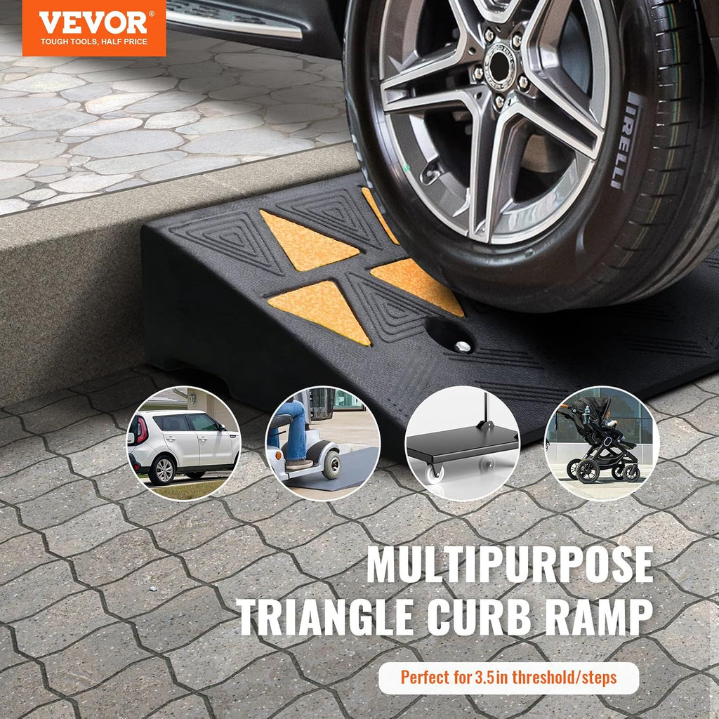 VEVOR Rubber Curb Ramp 3.5" Rise Height Sidewalk Curb Ramp, 10" Width 39.4" Length Driveway Ramp for Curb, 15T Heavy Duty Rubber for Forklifts, Trucks, Buses, Cars, Wheelchairs, Bikes