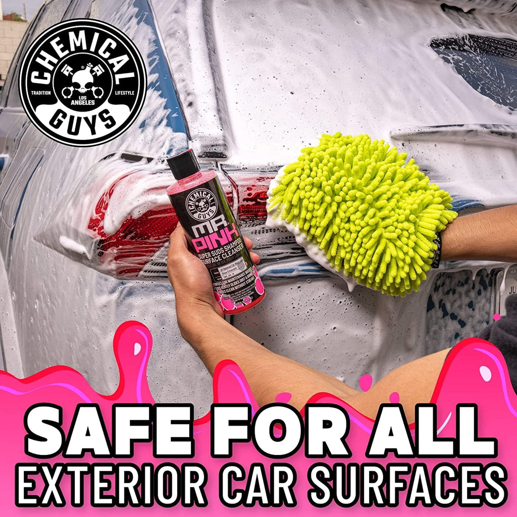 Chemical Guys Mr. Pink Car Wash Soap & Chenille Wash Mitt Kit - 16 oz High Foaming Auto Shampoo with Plush Microfiber Mitt - Safe for Cars, Trucks, Motorcycles, and RVs - Scratch-Free Cleaning Combo