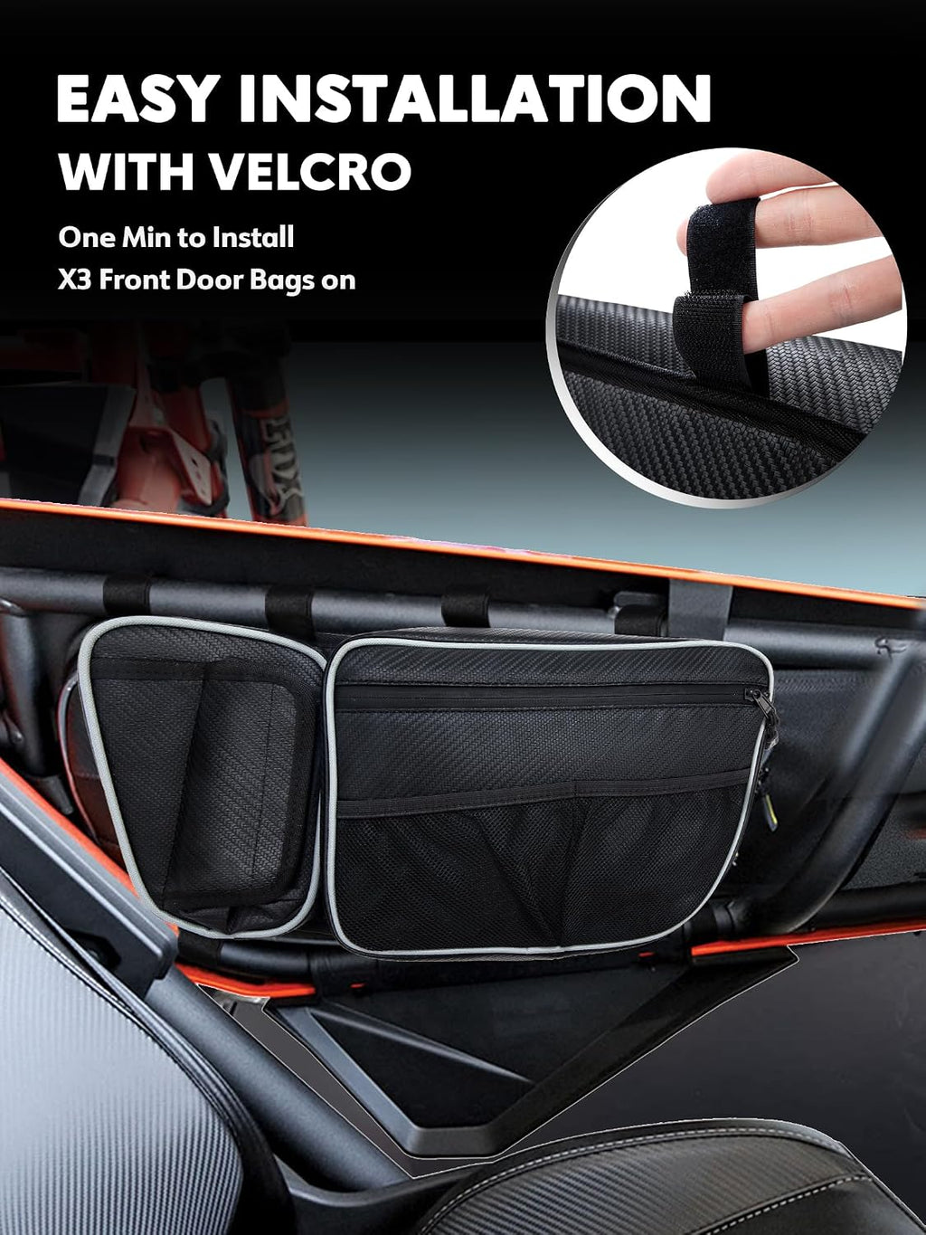 ZIDIYORUO Door Storage Bags for Can Am Maverick X3 (2017-2026), Heavy Duty 1680D Waterproof UTV Front Door Organizer with Removable Knee Pad & Cup Holder, Sold as Pair