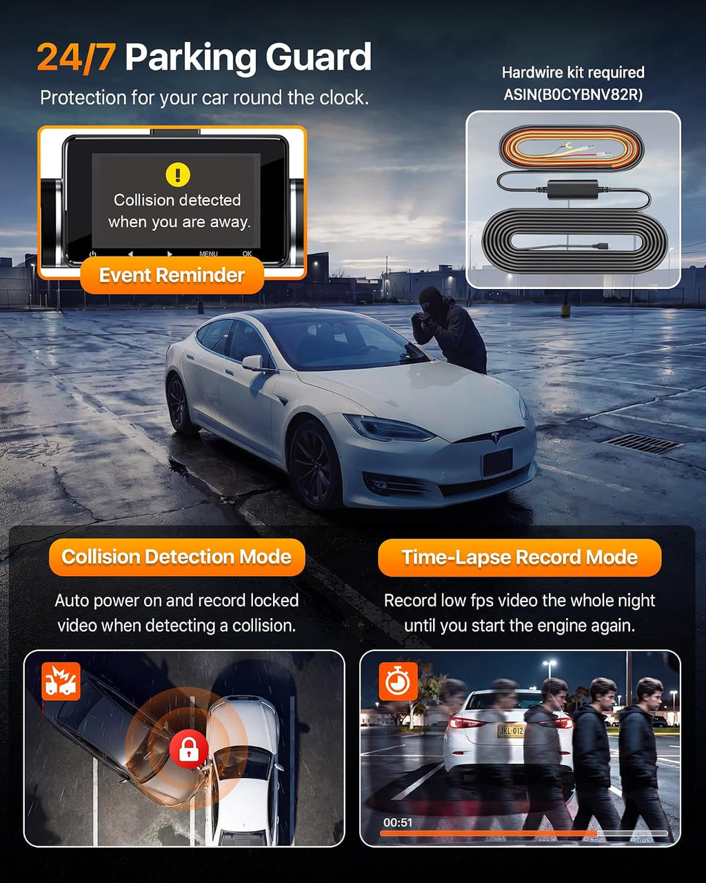 icesky 4k dash cam front and rear left, package contents