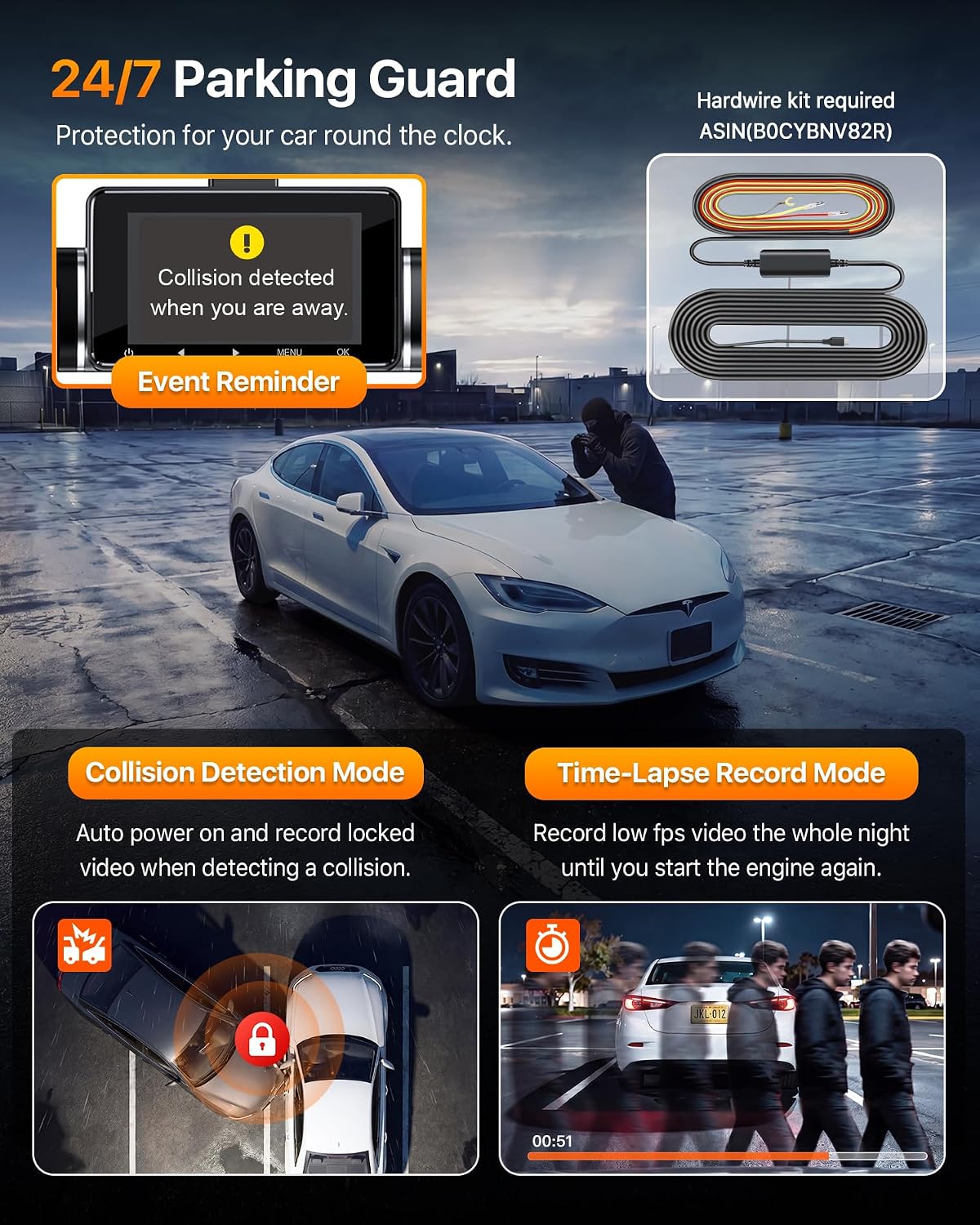 icesky 4k dash cam front and rear left, package contents