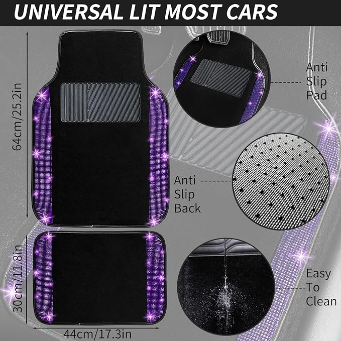 NBTEPEM Purple Violet Bling Car Floor Mats Full Set, Universal Fit Most Cars - Image 7