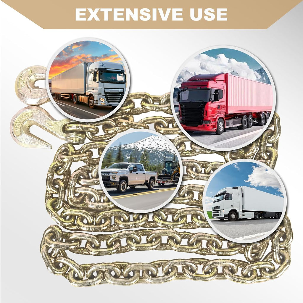 AAIN 5/16" Transport Chain, 20 ft Tie Down Chains for Trailers G80 Tow Chain for Load Tie-Down Fixed Cargo Flatbed Truck Heavy Duty Safety Chains with Clevis Grab Hooks G70-4,900 lbs WLL