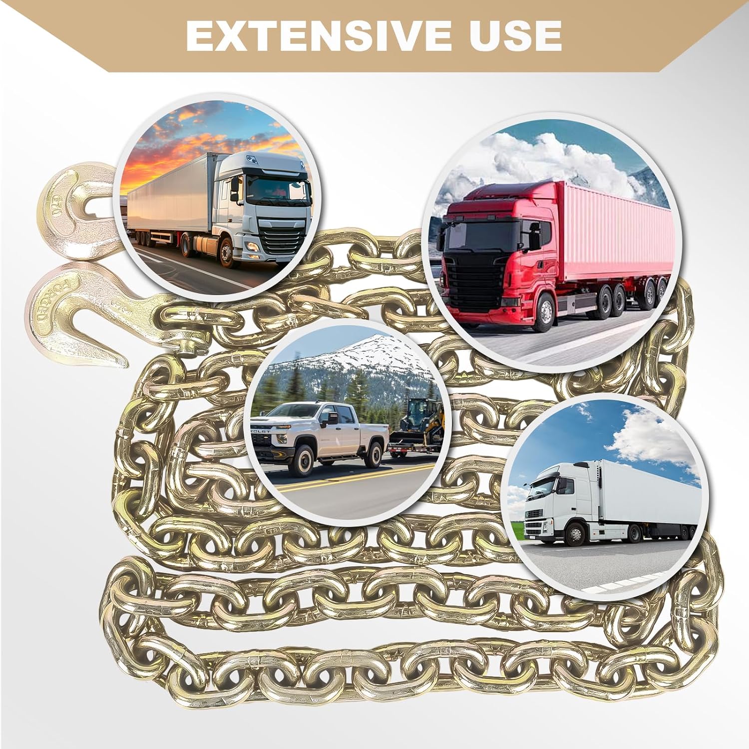 AAIN 5/16" Transport Chain, 20 ft Tie Down Chains for Trailers G80 Tow Chain for Load Tie-Down Fixed Cargo Flatbed Truck Heavy Duty Safety Chains with Clevis Grab Hooks G70-4,900 lbs WLL
