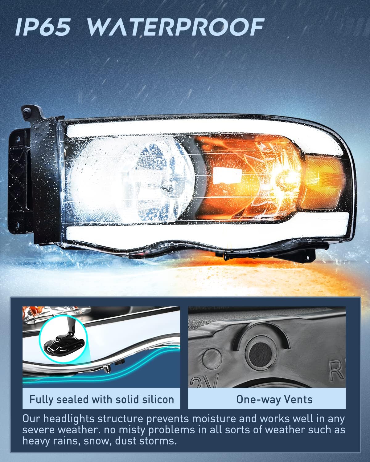 Nilight Headlights Assembly Led DRL for 2002-2005 Dodge Ram 1500/03 04 05 Dodge Ram 2500 3500 Headlamp,Black Housing+ Clear Reflector