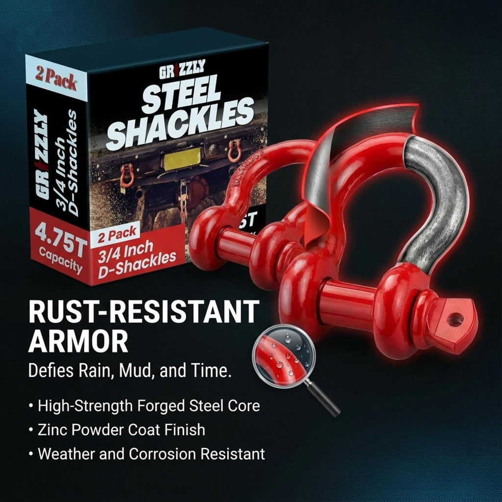 2 Pack- D Ring Shackles 3/4 INCH – Red – Heavy Duty Forged Steel with 4.75 Ton Capacity – Ideal for Jeeps, ATV’s, Trucks to use with Recovery,Towing, Snatch Straps,Snatch Block,Tree Savers