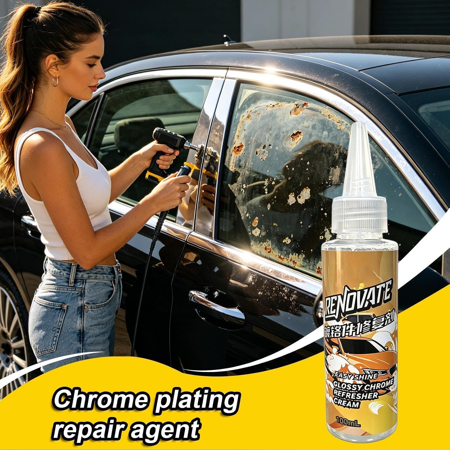 Deep Shine Chrome Cleaner, Automotive Polishing Cream, Metal Repair Compound, High Gloss Plating Restorer, Professional Chrome Care Paste, Vehicle Detailing for Wheels
