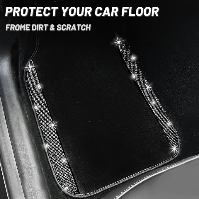 NBTEPEM Black Bling Car Floor Mats Full Set, Universal Fit Most Cars - Image 8
