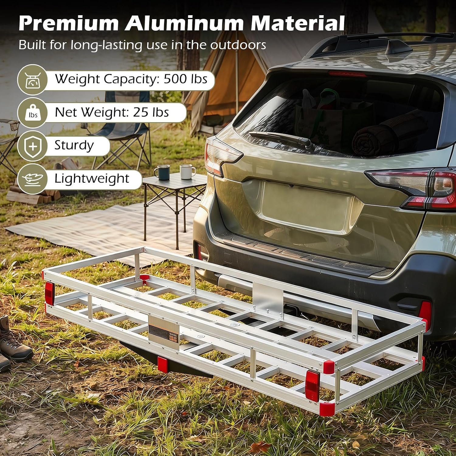 Goplus Hitch Cargo Carrier, Aluminum Hitch Mount Cargo Basket with 500LBS Capacity, Fits 2” Receiver, 60” x 22” x 7” Trailer Hitch Cargo Carrier for Vehicle Car SUV Truck