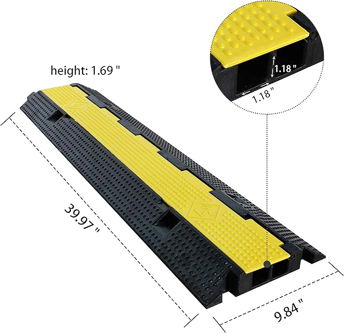 3 Pack Rubber Cable Ramp Hose Cable Protector Ramp 2 Channel 22000Lbs Load - Image 2