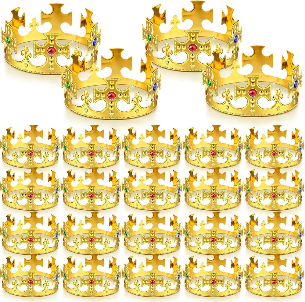 Quelay 24 Pcs Halloween Plastic Gold King Crowns Bulk