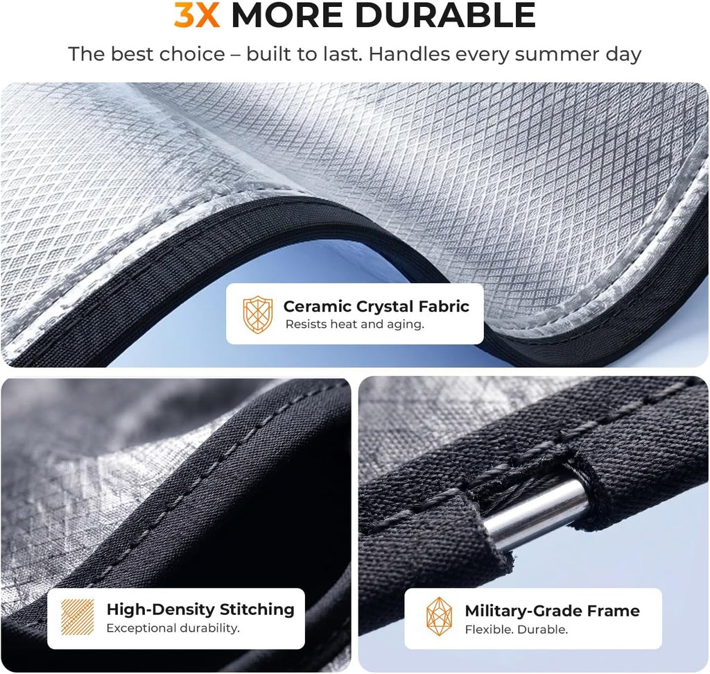 [2026 Upgraded] DooGooCoo Windshield Sun Shade for GMC Sierra 1500 2500 3500 2014-2025 2026 [Cooling Ice-Crystal, 100% Sun Block] Sunshade for Car Windshield for Truck Sierra, Custom for Sierra Front.