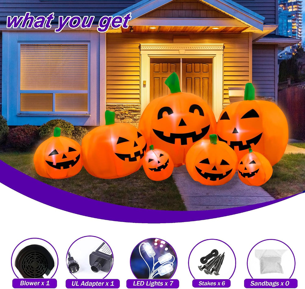 SEASONBLOW 7FT Halloween Inflatable Pumpkin Patch Family Outdoor Decoration