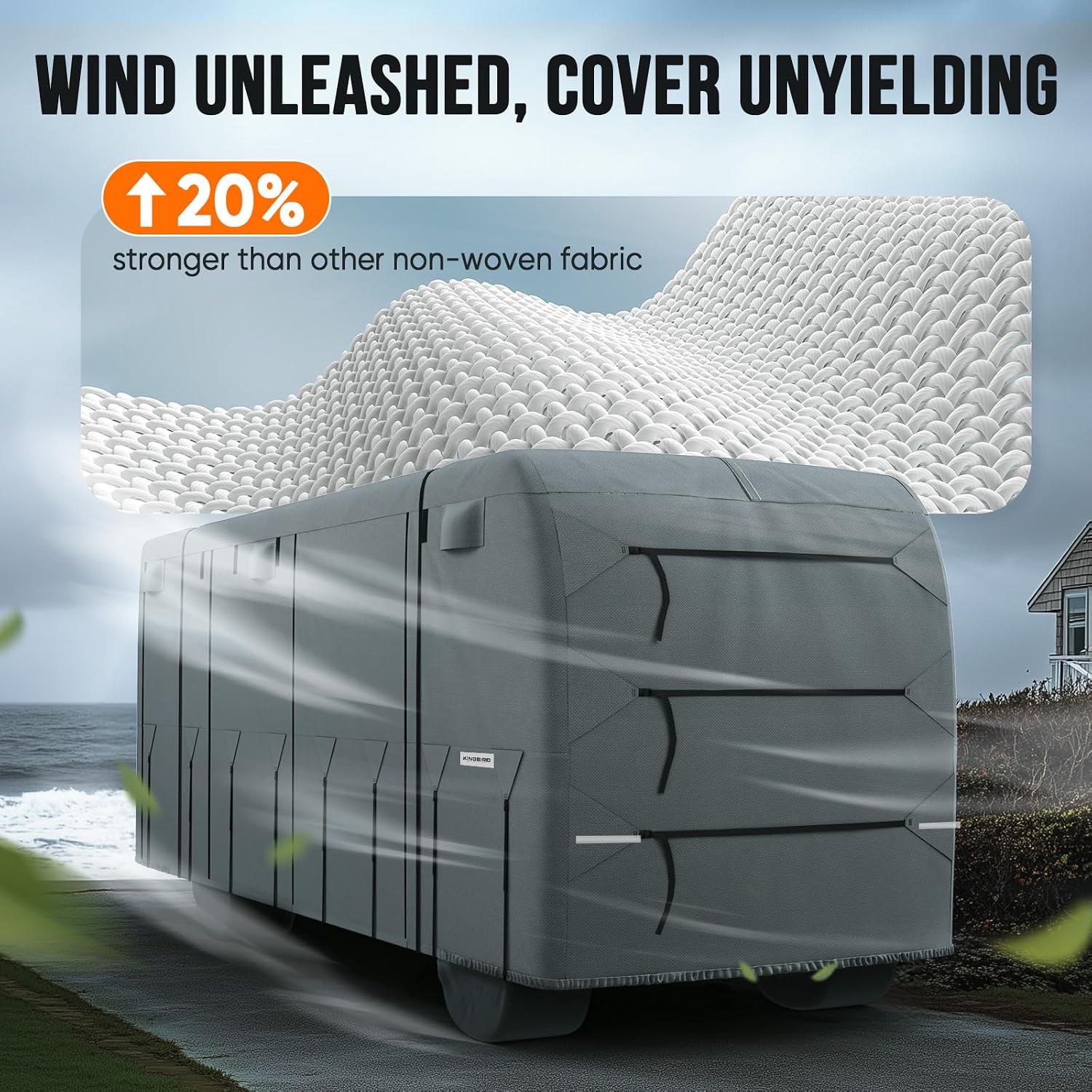 KING BIRD Standard RV Cover, Fits 30-33ft Class A Motorhome, Heavy Duty Snow Protection, with Adhesive Repair Patches,Windproof Straps&Tire Covers