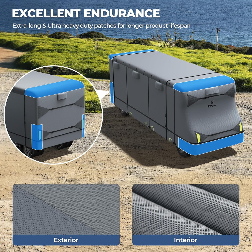 RVMasking Class C RV Cover, 29'1"-32' Heavy Duty 7 Layers Top Class C Motorhome Cover with 4 Tire Covers, Windproof Rip-Stop Anti-UV Camper Cover, Dark Gray