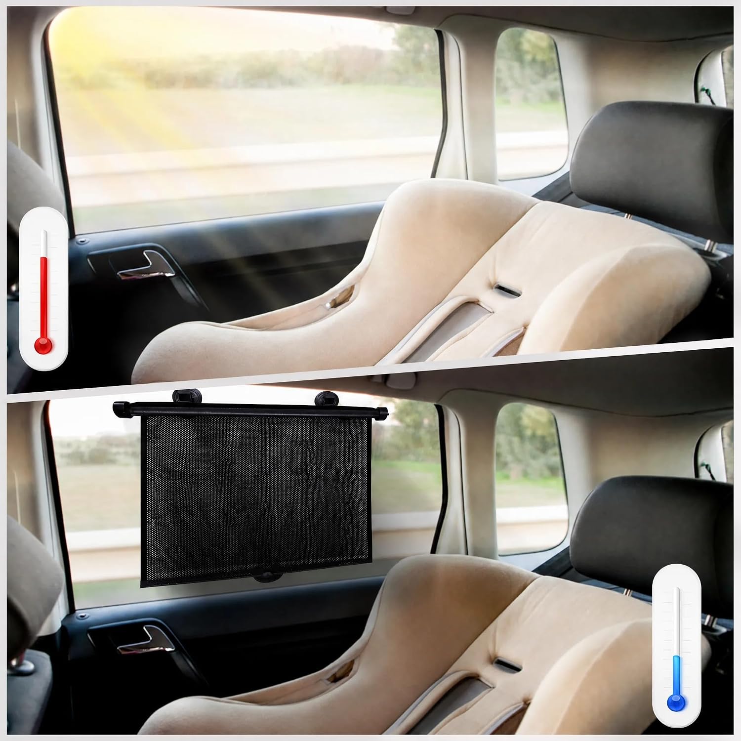 2 Pack Large Car Side Window Sun Shade for Baby, Retractable Roller Car Window Shades UV Protection, Clip-On Sunshade for SUV Truck Rear Side Window, 18" x 20" Vehicle Sun Protection Shade