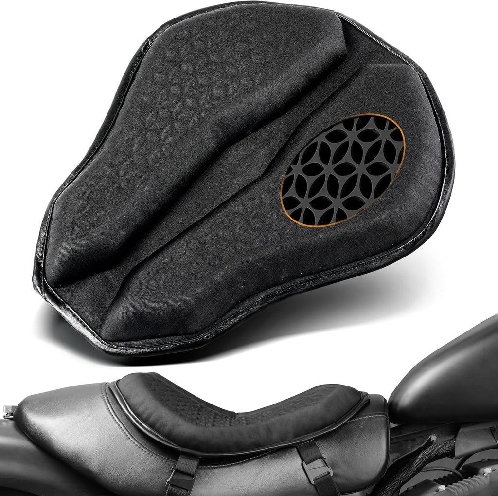 PBYMT Upgraded Motorcycle Seat Cushion, Universal Motorcycle Gel Seat Pad, Large 3D-Honeycomb Structure Shake Rider Cushion TPE Shock Absorption and Breathable for Long Rides