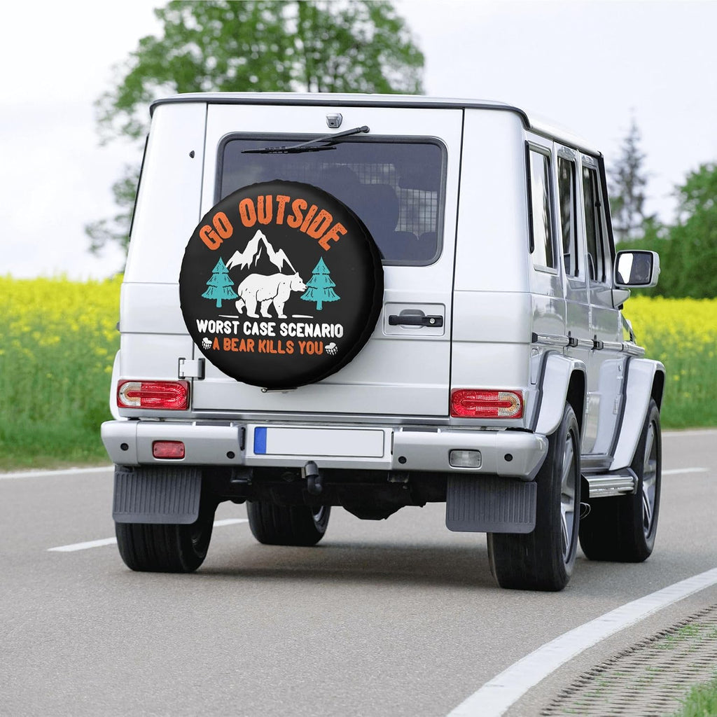 Go Outside Worst Case Scenario a Bear Kills You Rv Spare Tire Cover, Spare Tire Cover for RV Trailer, Camper Wheel Protectors Trailer Rv SUV Truck Travel Trailers 15 inch