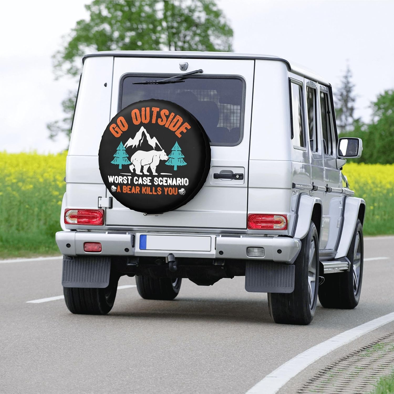 Go Outside Worst Case Scenario a Bear Kills You Rv Spare Tire Cover, Spare Tire Cover for RV Trailer, Camper Wheel Protectors Trailer Rv SUV Truck Travel Trailers 15 inch