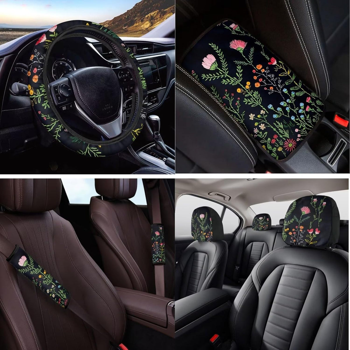 wildflower car seat covers full set with steering, side view