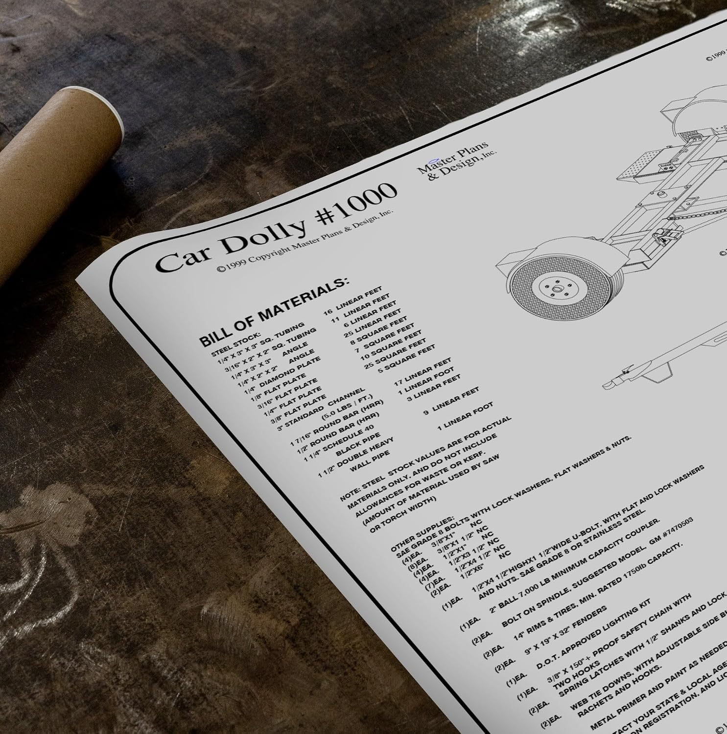 The Trailer Parts Outlet 1000 - Heavy Duty Car Dolly DIY Master Plan - 19 How-to Steps w/Blueprint Paper - Engineer Approved