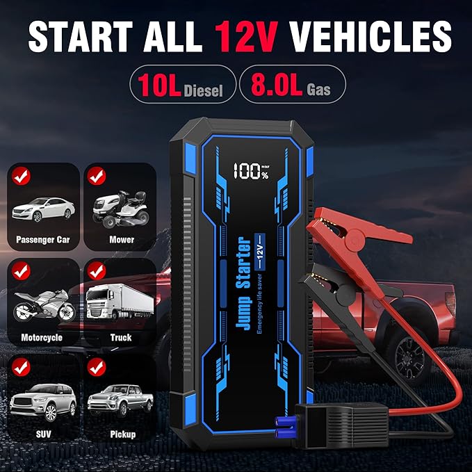 Car Jump Starter 6000A Car Battery Jump Starter Portable, 12V Battery Jumper - Image 3
