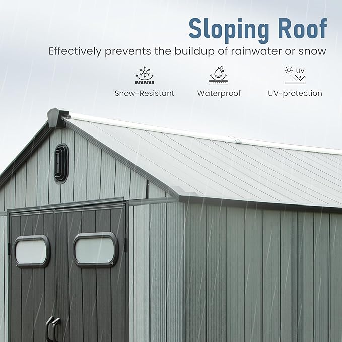 Domi 8x8 FT Outdoor Resin Storage Shed, All-Weather Double-Wall Storage Building - Image 4