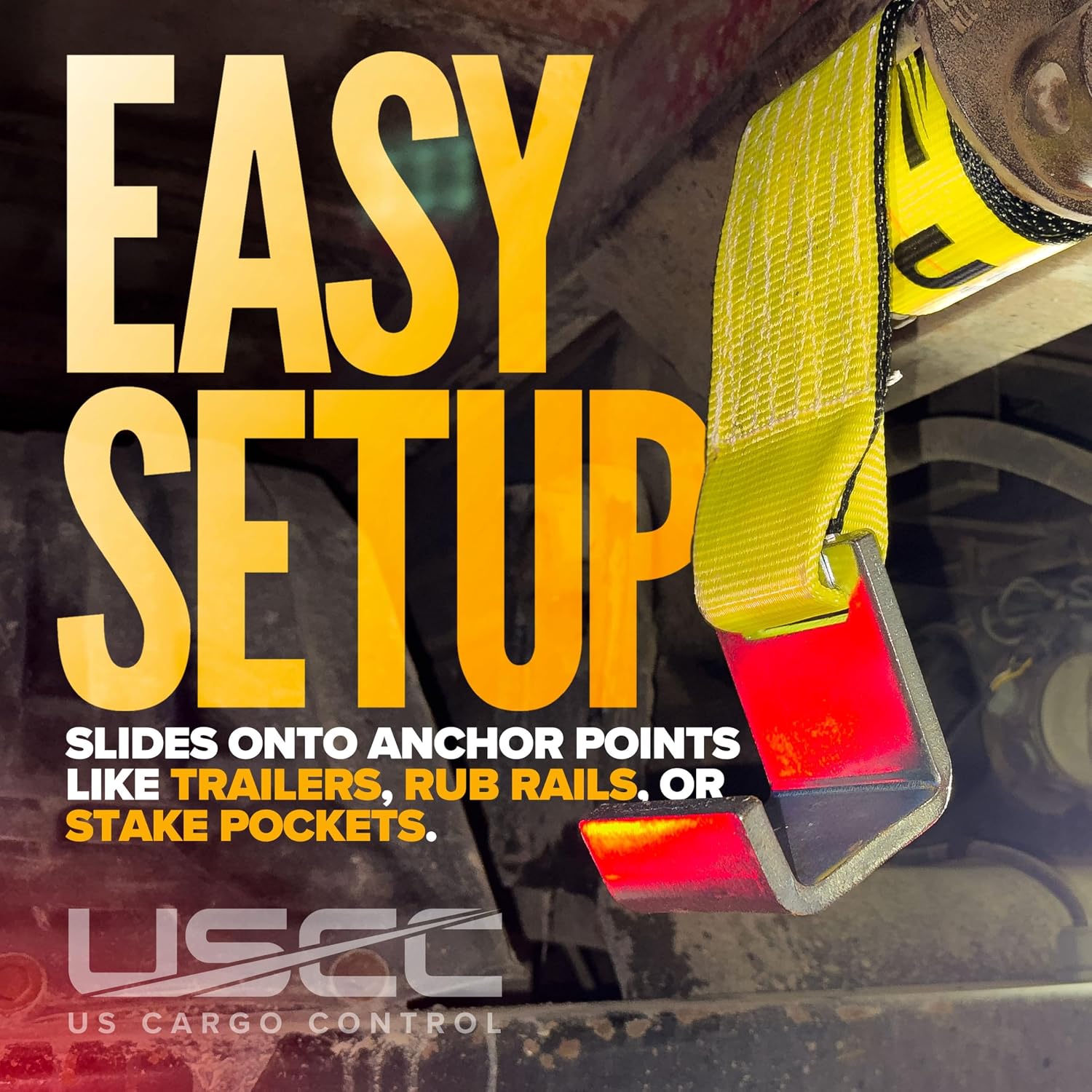 US Cargo Control 4" x 5' Roll Off Container Winch Straps with Flat Hook & Sewn Loop End (2 Pack), 5,400 LBS Working Load Limit, 4 Inch Winch Straps for Roll Off Dumpster and Container Trucks