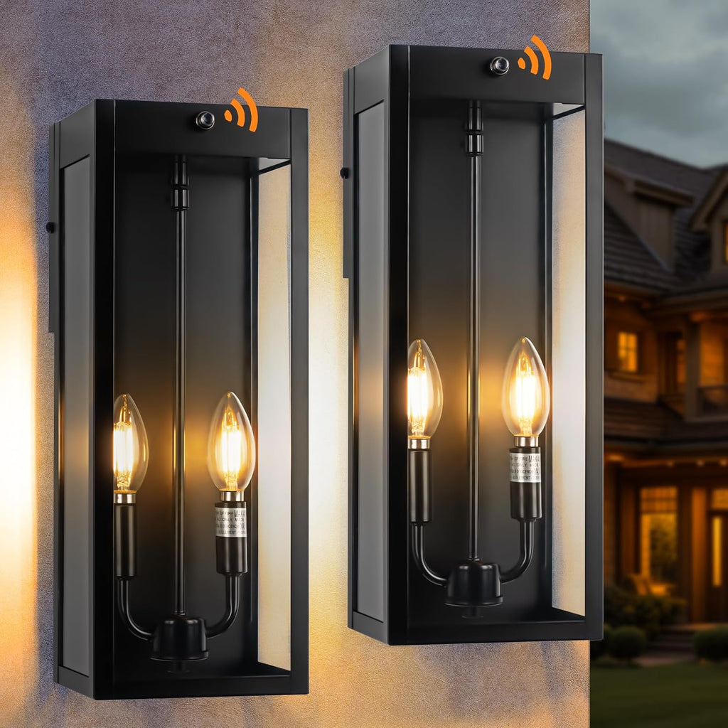 16” Dusk to Dawn Outdoor Lighting, 2 Pack Black Modern Porch Outside Lights