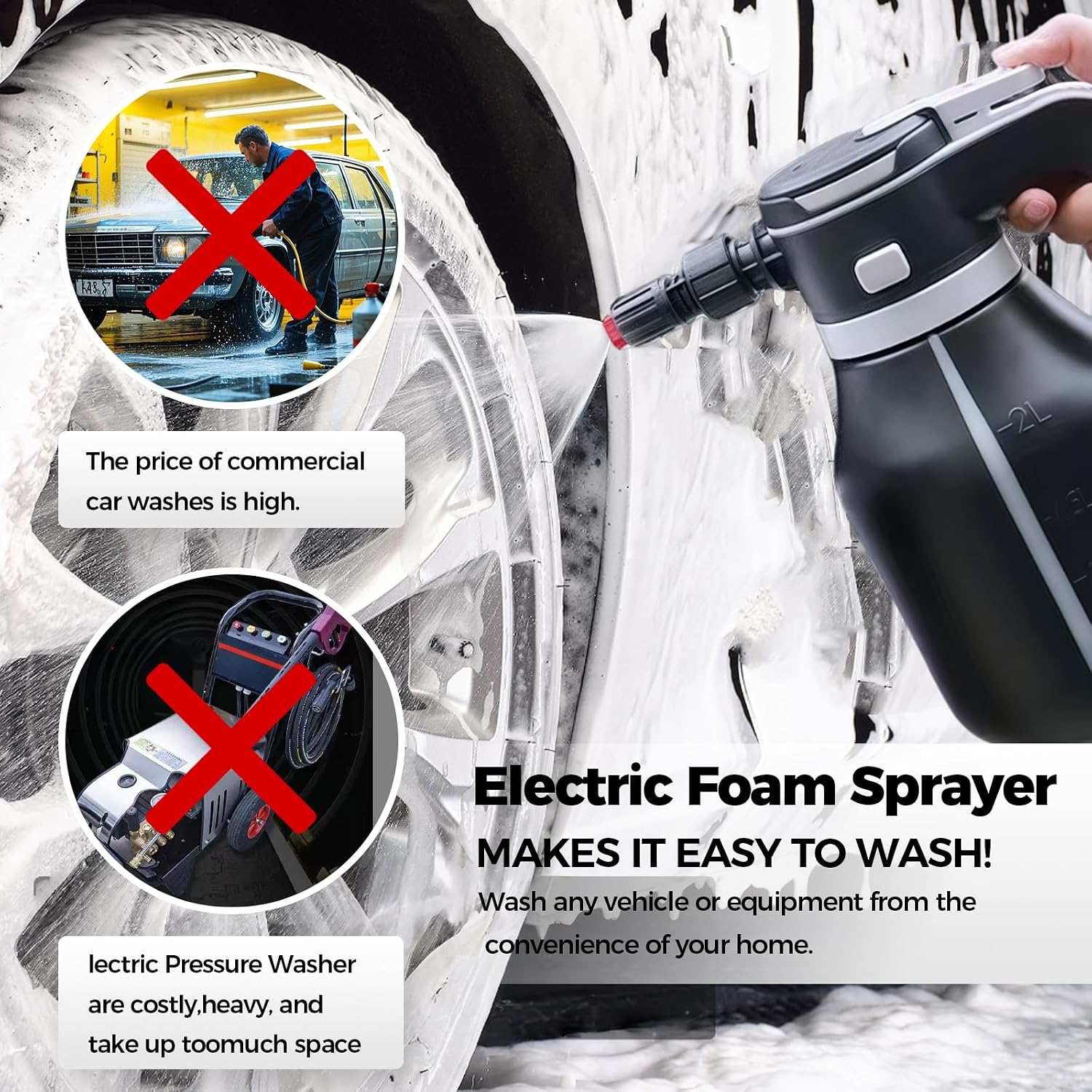 Electric Foam Sprayer,2L Portable Rechargeable Cordless Pressurized Spray Foam Cannon, Easy Clean & Acid Resistant for Car Wash Detailing Garden Black (Electric Foam Sprayer 1.0)