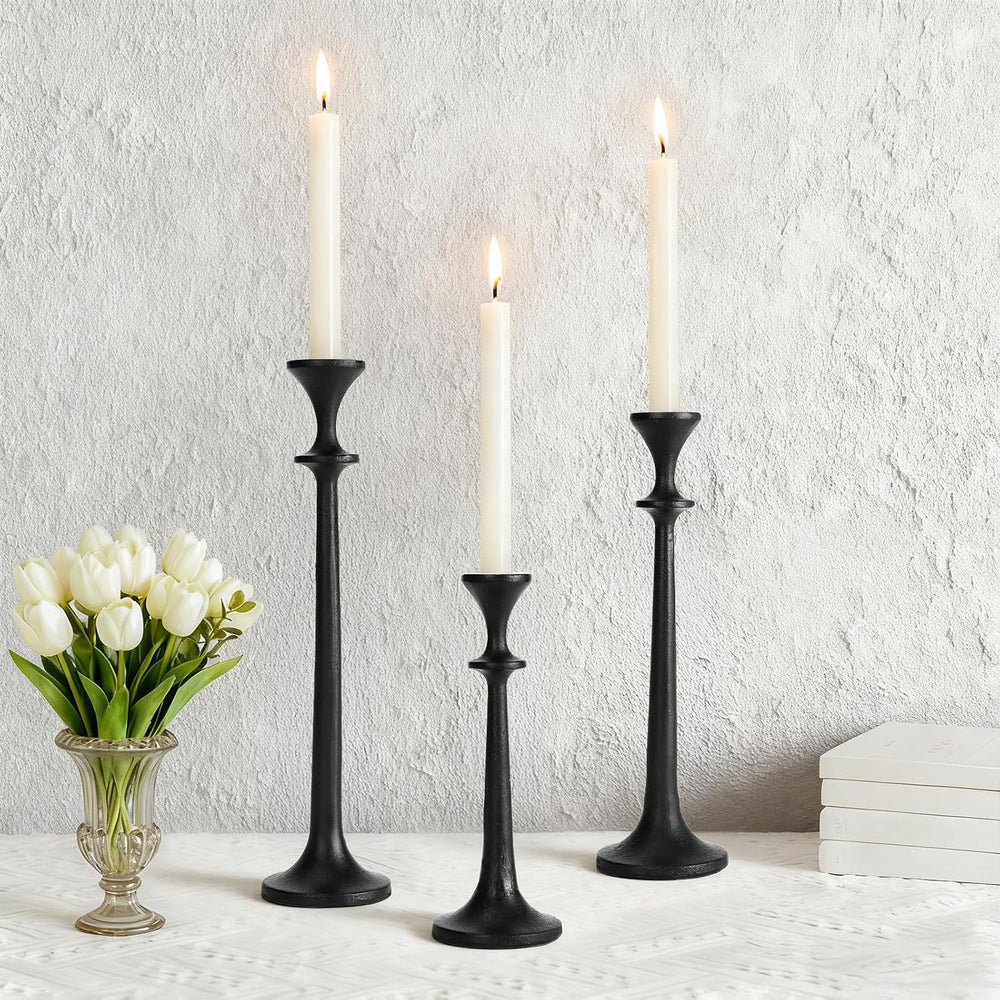 Black Taper Candle Holders Set of 3 Heavy Cast Iron Black Candlestick Holder ...