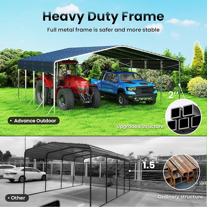 20x20 Carport, Heavy Duty Metal Car Port, All-Weather Protection, Easy Assembly - Image 2