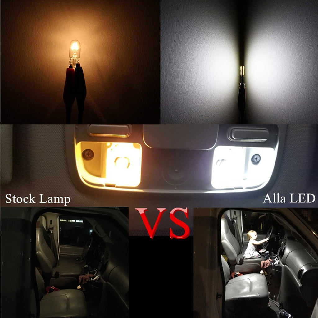 Alla Lighting 4x 194 168 LED Light Bulb 6000K White Super Bright 175 168 2825 W5W T10 Wedge 3014 SMD LED Replacement Bulbs CAN-BUS for Car Interior Map Dome Trunk License Parking Lights