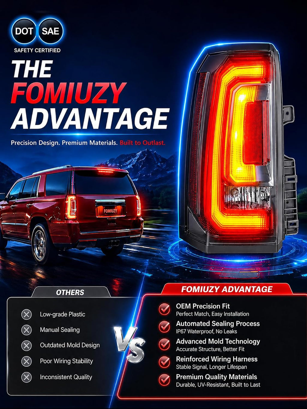 Tail Lights Assembly Left Driver Fit For GMC Yukon Yukon XL Denali 2015 2016 2017 2018 2019 2020 Rear LED Brake Turn Signal Back Up Taillight Replaces GM2800268 84536242 23380459