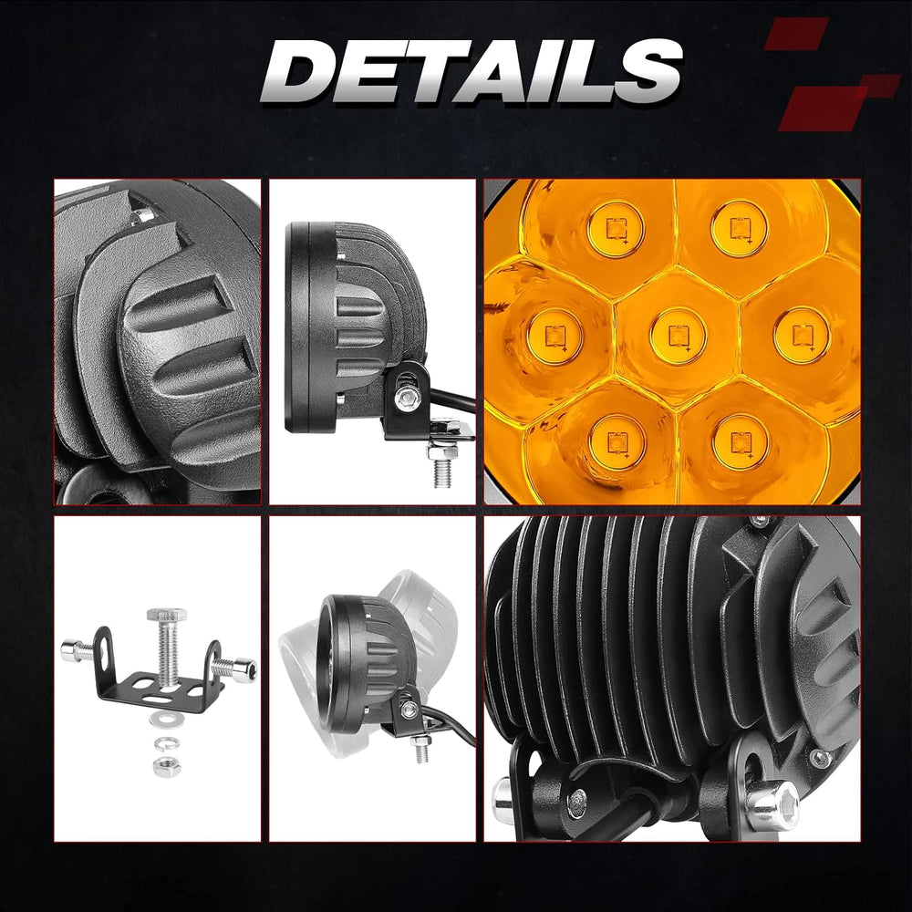 OFFROADTOWN 3.5Inch 80W Round LED Pods Lights Amber Offroad Fog Lights