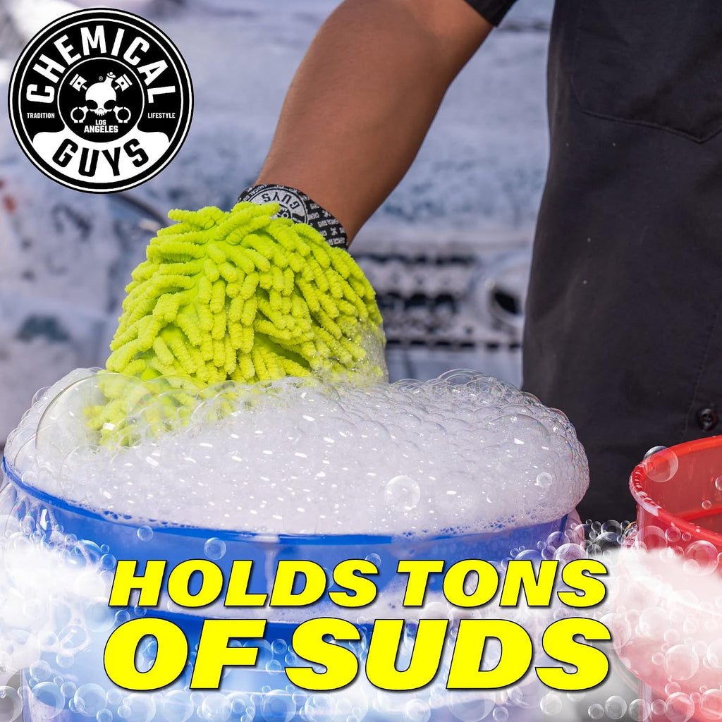 Chemical Guys Chenille Premium Scratch-Free Microfiber Wash Mitt for Car Washing - Lime Green, Ultra-Soft Car Wash Glove, Swirl-Free Finish, Safe for Trucks, SUVs, Motorcycles, and More