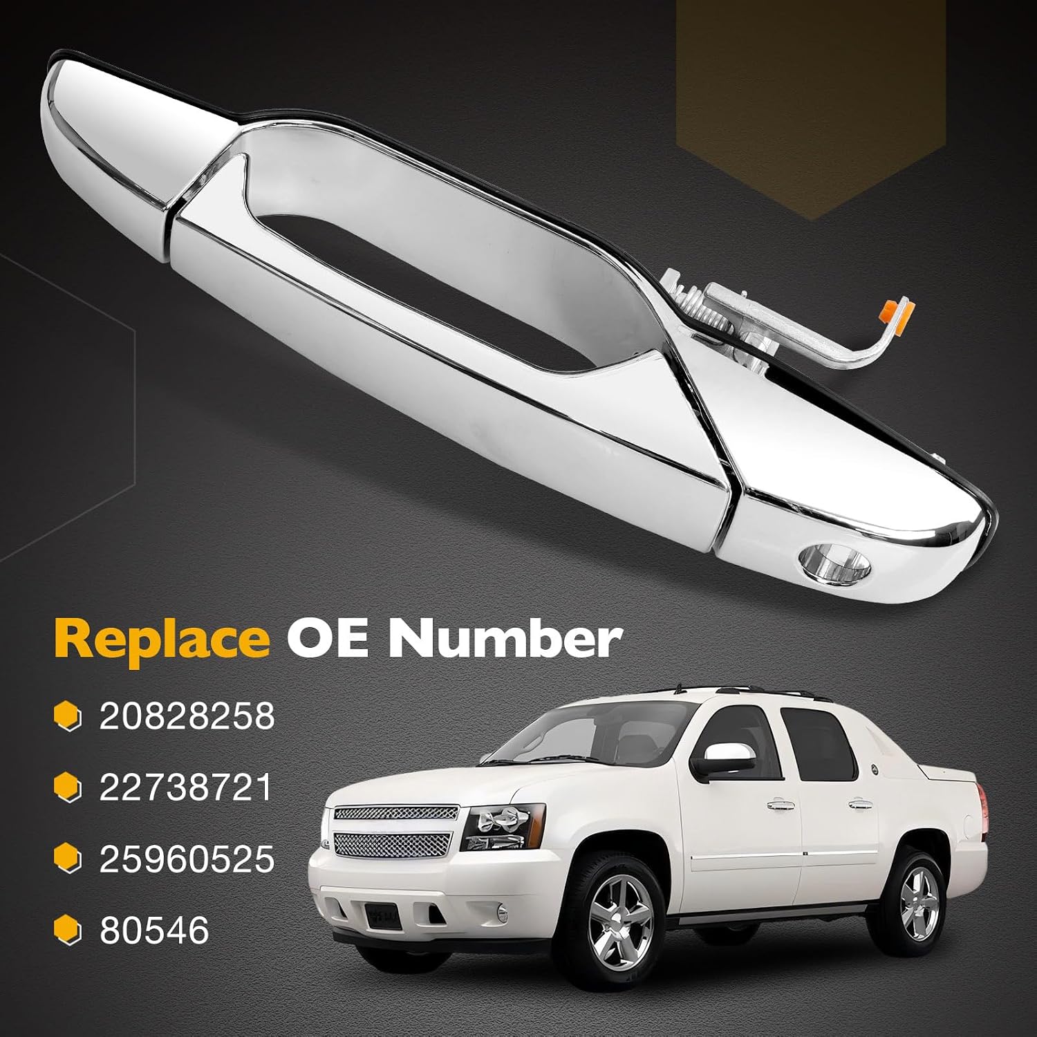 Exterior Chrome Door Handle Front Left Driver Side | Replacement for 2007-2013 Chevy Silverado Suburban Tahoe Avalanche GMC Sierra Yukon Cadillac Escalade | Replaces# 20828258, 22738721, 25960525
