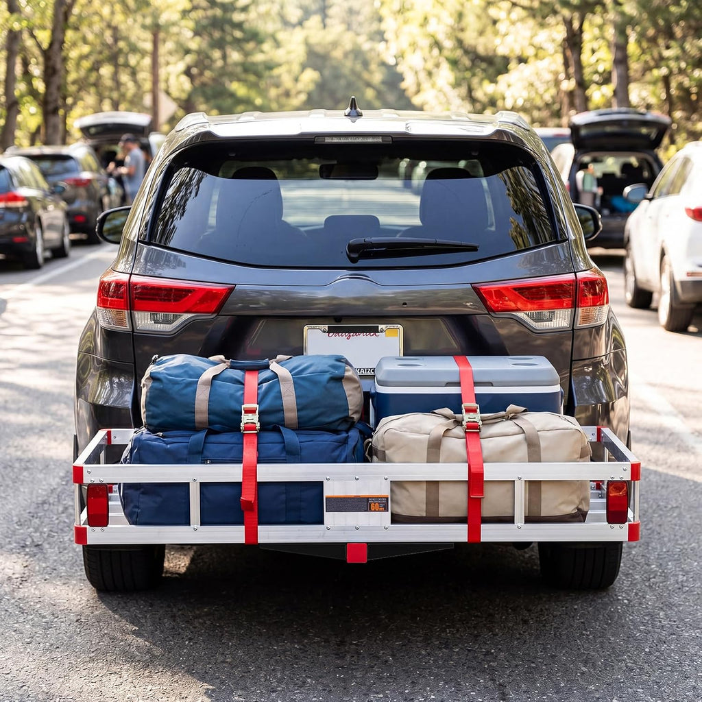 Goplus Hitch Cargo Carrier, Aluminum Hitch Mount Cargo Basket with 500LBS Capacity, Fits 2” Receiver, 60” x 22” x 7” Trailer Hitch Cargo Carrier for Vehicle Car SUV Truck