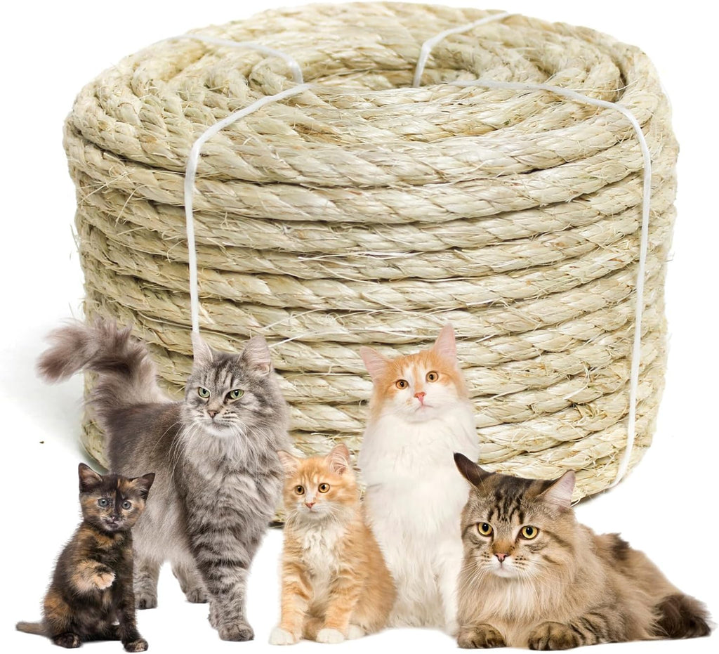 YALAVA Natural Sisal Rope for Cat Scratching Posts, 3/8 Inch 100FT Abrasion Resistance Rope, Multipurpose for Cat Tree Repair, DIY Projects, Furniture Wrapping, Indoor/Outdoor Use (Beige)