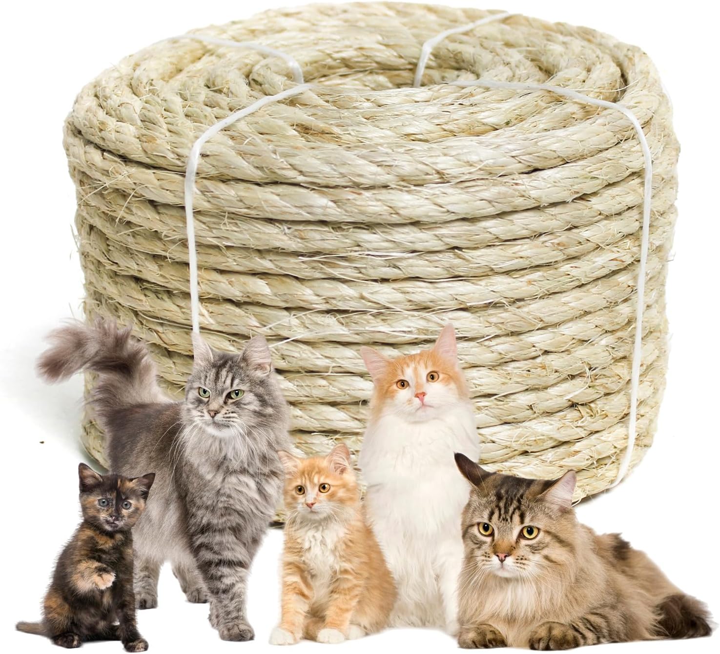 YALAVA Natural Sisal Rope for Cat Scratching Posts, 3/8 Inch 100FT Abrasion Resistance Rope, Multipurpose for Cat Tree Repair, DIY Projects, Furniture Wrapping, Indoor/Outdoor Use (Beige)