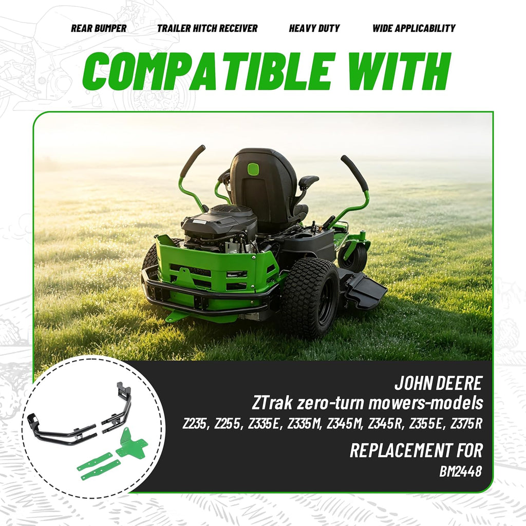 WUTIST Rear Bumper Trailer Hitch Kit Compatible with John Deere Zero-Turn Mowers Z235 Z255 Z335E Z335M Z345M Z345R Z355E Z355R Z365R Z375R Steel Black+Green