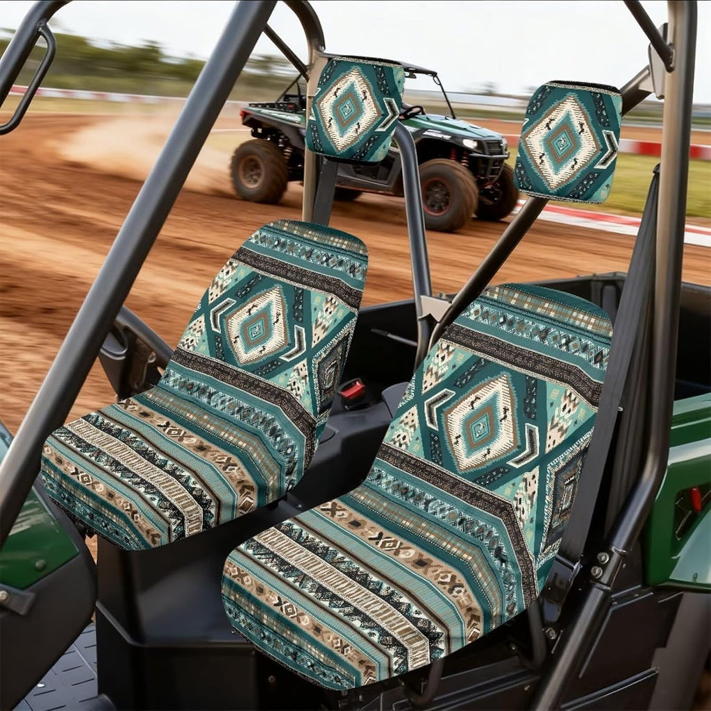 Aztec Tribal Geometric Print UTV Back Seat Covers, Machine Washable Rhino Bucket Seat Cover Stretch Polyester Fabric Protection for Rhino