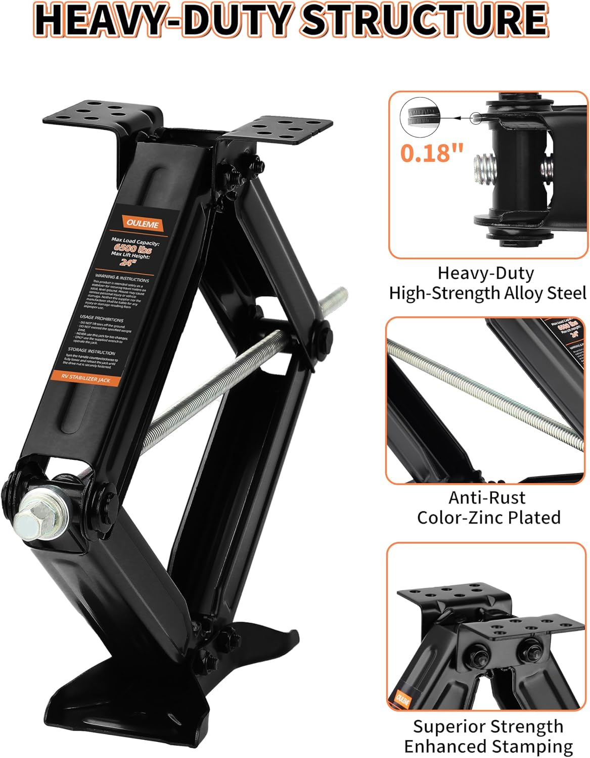 OULEME 24" RV Camper Scissor Jack, 6500 lbs Travel Trailer Leveling Stabilizer with Crank Handle & Drill Socket - Set of 4