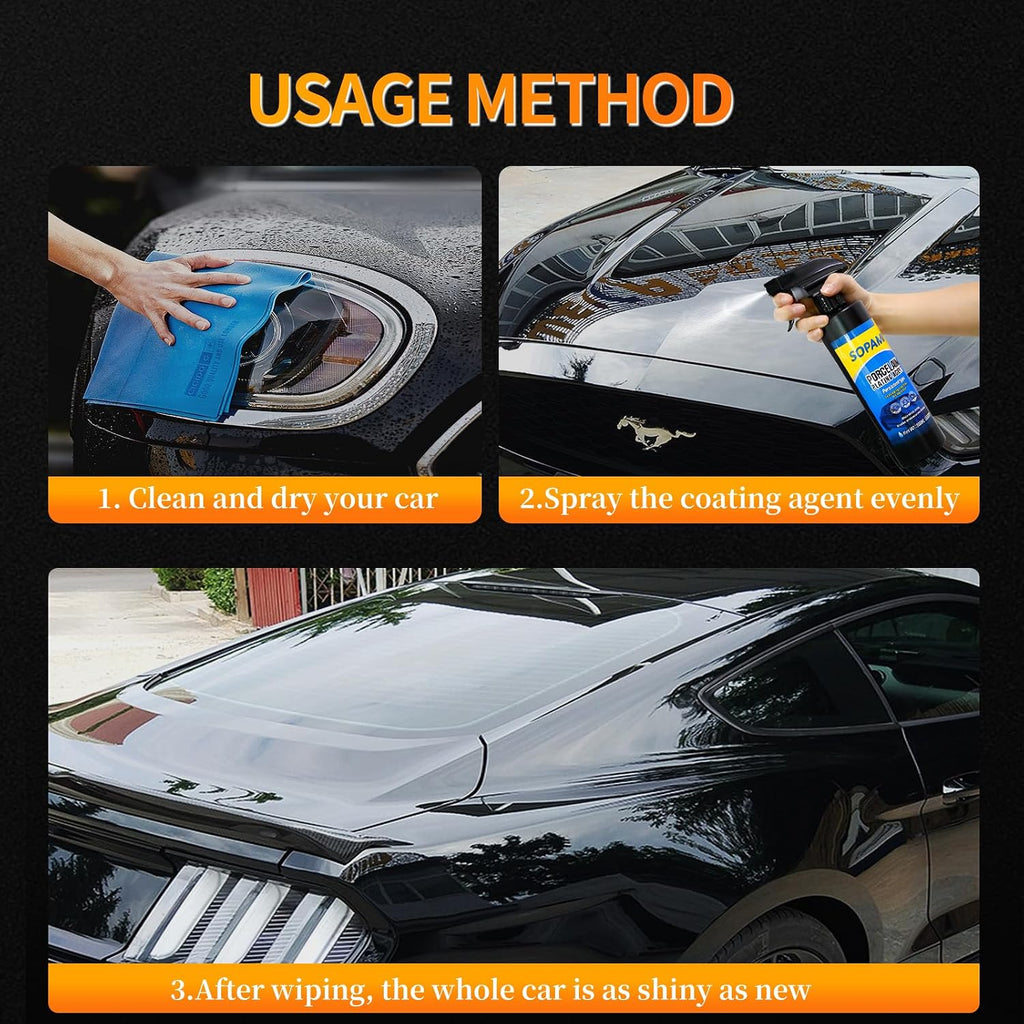SOPAMI Car Coating Spray Ceramic Spray Coating 17.6 oz with Towel (2 Pack) | Waterless Wash and Glass Oil Film Cleaning,Long-lasting Hydrophobic, High Gloss Shine, for Window Glass,Wheels,Trim