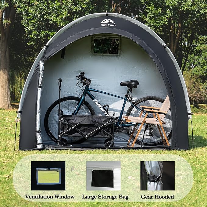 Happy Travel Bike Storage Tent Shed, Outdoor Waterproof Bicycle Covers Shelter - Image 5